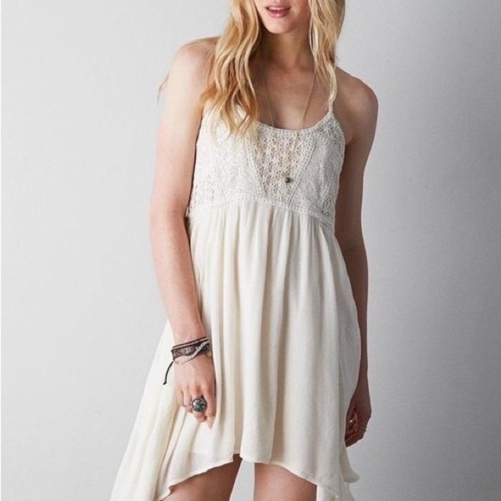 American Eagle Crochet Cream Babydoll Dress